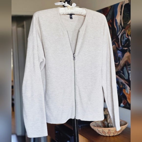 Eileen Fisher Organic Cotton Cream Zip Cardigan - Picture 3 of 9